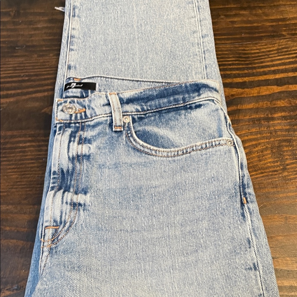 7 For All Mankind Light Blue Denim  with Frayed Raw Hem - Picture 5 of 9